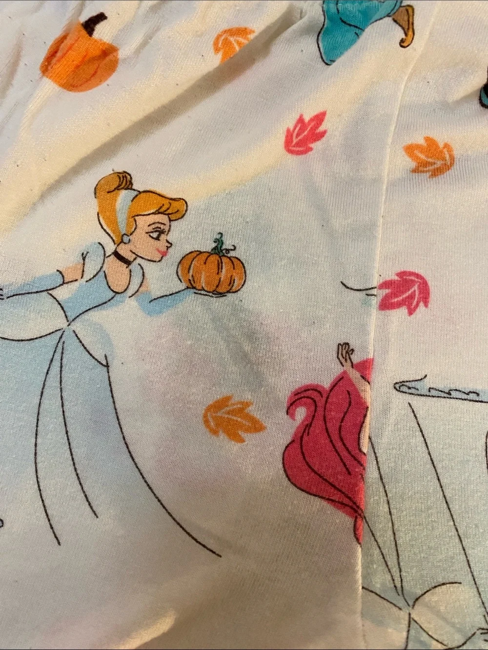 Disney Girls White Pajama Set with Teal, Pink and Orange Princess Prints